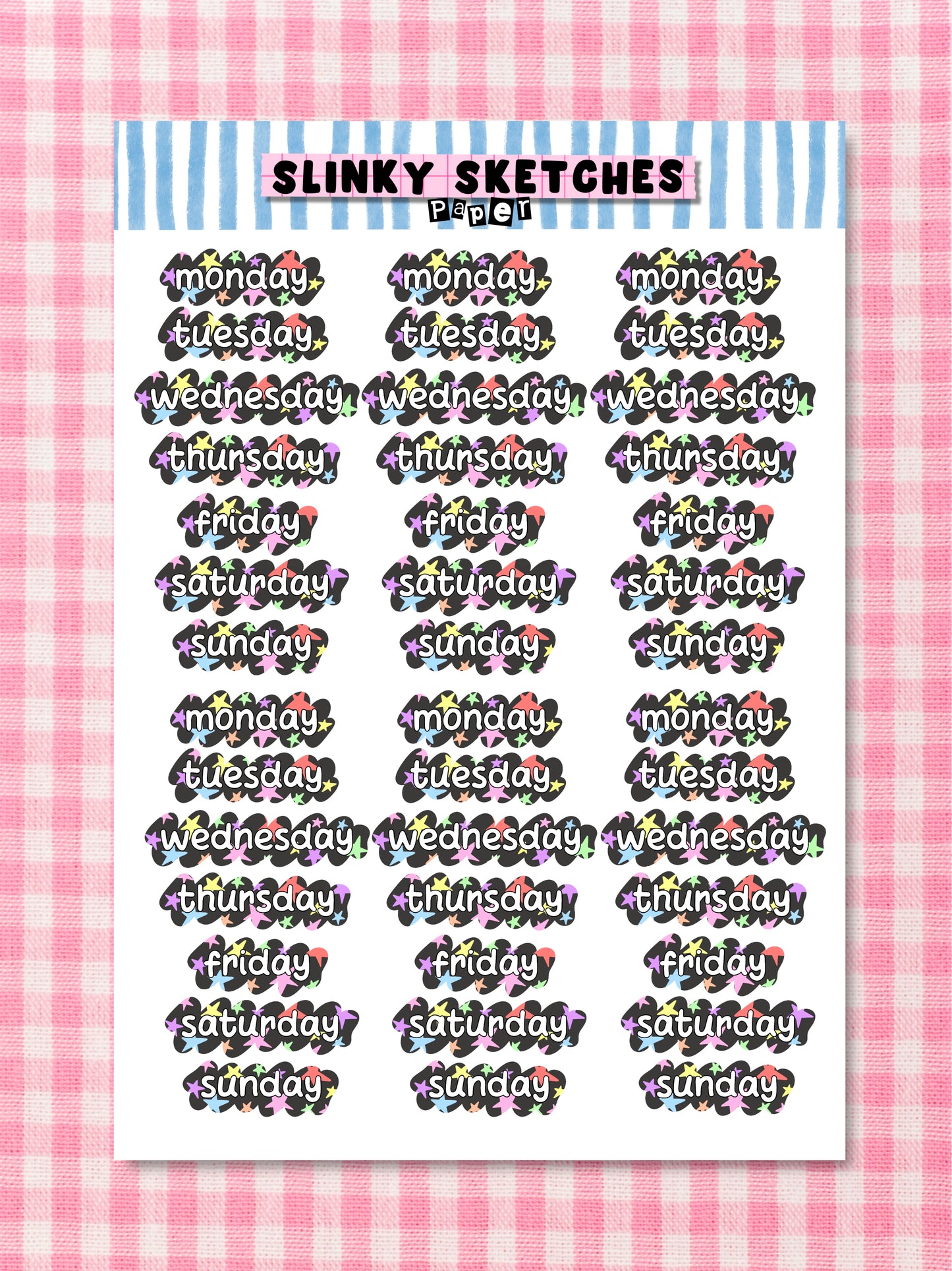 A5 Paper Starry Weekdays Sticker Sheet