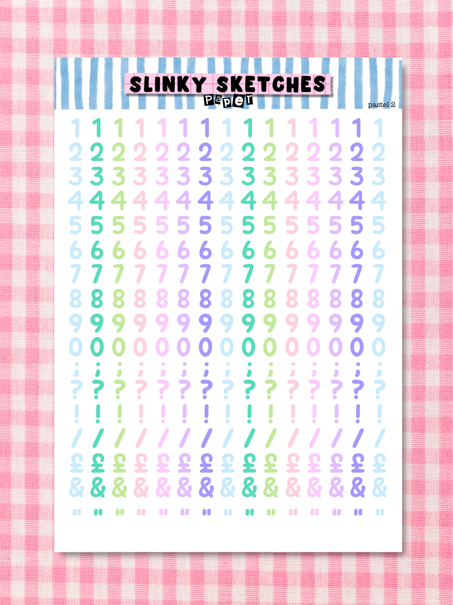 A5 Paper Pastel 2 Numbers etc Sticker Sheet