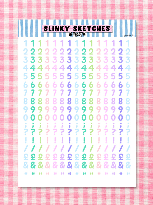 A5 Paper Pastel 2 Numbers etc Sticker Sheet