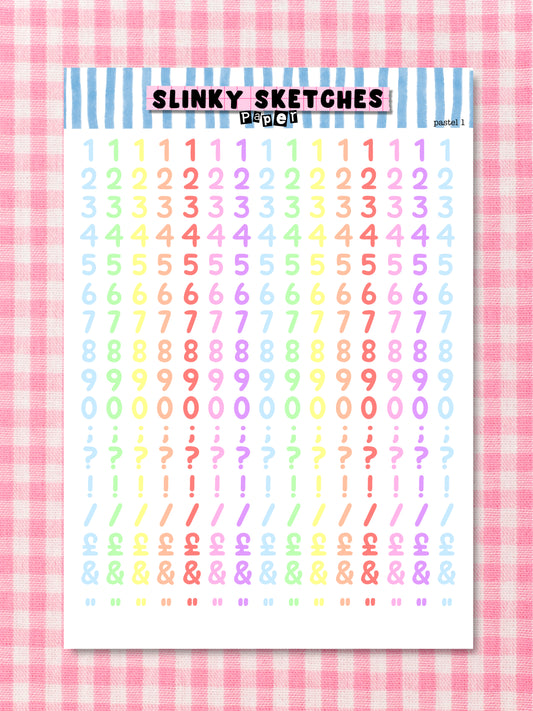 A5 Paper Pastel 1 Numbers etc Sticker Sheet
