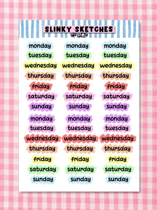 A5 Paper Highlighted Weekdays Sticker Sheet